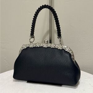 Black Genuine Togo Calfskin Handmade Push-lock Clutch/Wristlet/Evening Bag